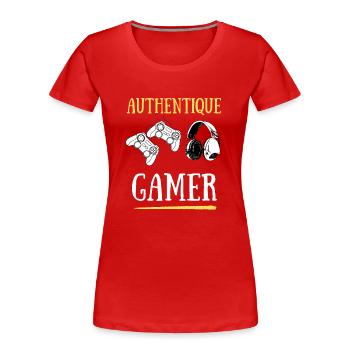 Authentique Gamer - T-shirt bio Premium Femme - rouge - Devant - Mia (176cm)