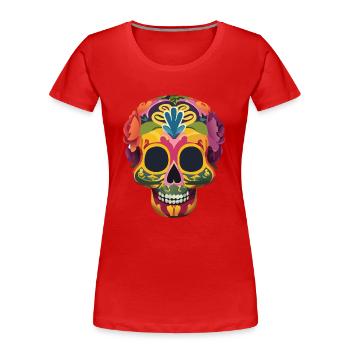 Calaveras Schädel - Frauen Premium Bio T-Shirt - Rot - Vorne - Mia (176cm)