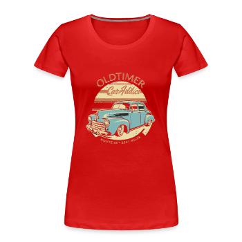 OLDTIMER – CAR ADDICT – VINTAGE - Frauen Premium Bio T-Shirt - Rot - Vorne - Mia (176cm)