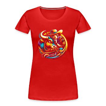 Rodéo Équitation de taureau Exposition de bétail Bovins fermiers - T-shirt bio Premium Femme - rouge - Devant - Mia (176cm)