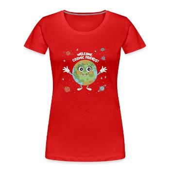 T-shirt avec Rejoignez Cosmic Friends: Out-of-t - T-shirt bio Premium Femme - rouge - Devant - Mia (176cm)