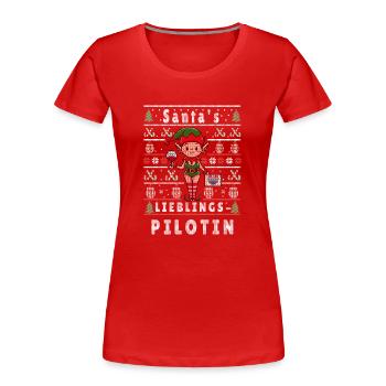 Ugly Weihnachten SANTAS LIEBLINGS Pilotin - Frauen Premium Bio T-Shirt - Rot - Vorne - Mia (176cm)