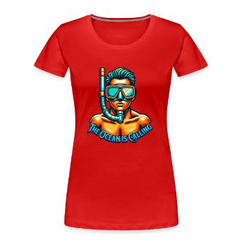Plongée en apnée : l’océan vous appelle - T-shirt bio Premium Femme - rouge - Devant - Mia (176cm)