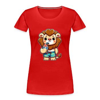 Lion au design enfantin - T-shirt bio Premium Femme - rouge - Devant - Mia (176cm)