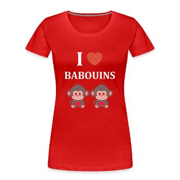 Humour petit singe babouin - T-shirt bio Premium Femme - rouge - Devant - Mia (176cm)