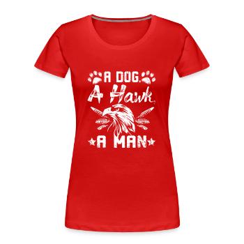 Hunting A dog a hawk a man falconer - Frauen Premium Bio T-Shirt - Rot - Vorne - Mia (176cm)