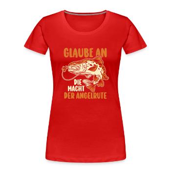 Angler Fischen Angelrute Angeln - Frauen Premium Bio T-Shirt - Rot - Vorne - Mia (176cm)