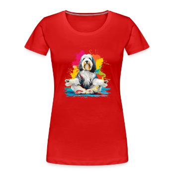 Inhale, Exhale - Pug, Yoga, Exercise, Dog Sports - Women's Premium Organic T-Shirt - red - Front - Mia (176cm)