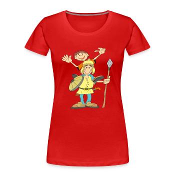 Traditioneller Soldat mit Schild - Frauen Premium Bio T-Shirt - Rot - Vorne - Mia (176cm)