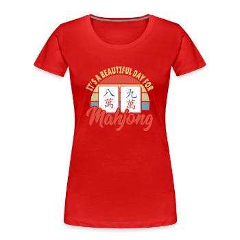 Gift for Mahjong Fans - Women's Premium Organic T-Shirt - red - Front - Mia (176cm)