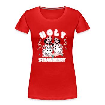 Fraise sacrée - Journée de la fraise - Vache Lustie - T-shirt bio Premium Femme - rouge - Devant - Mia (176cm)