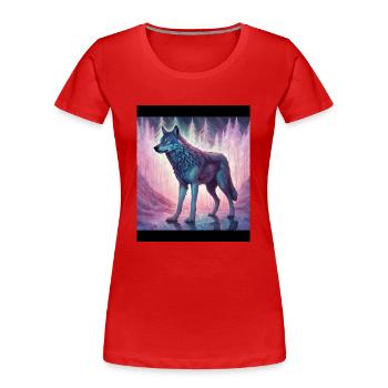 Loup dans les aurores boréales - T-shirt bio Premium Femme - rouge - Devant - Mia (176cm)