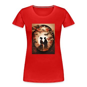 Japanische Kunst Illustration Malerei - Frauen Premium Bio T-Shirt - Rot - Vorne - Mia (176cm)