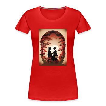 Japanische Kunst Illustration Malerei - Frauen Premium Bio T-Shirt - Rot - Vorne - Mia (176cm)