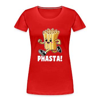 Phasta Lustige Pasta Laufen Oder Sprinten Im Fitnessstudio - Frauen Premium Bio T-Shirt - Rot - Vorne - Mia (176cm)