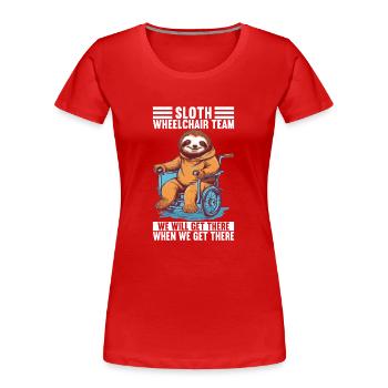 Personnes en fauteuil roulant Fauteuil roulant - T-shirt bio Premium Femme - rouge - Devant - Mia (176cm)