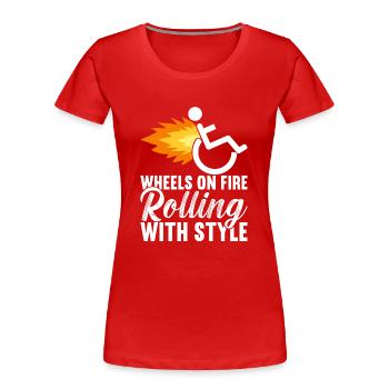 Personnes en fauteuil roulant Fauteuil roulant - T-shirt bio Premium Femme - rouge - Devant - Mia (176cm)