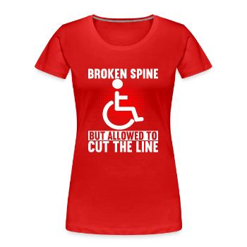 Personnes en fauteuil roulant Fauteuil roulant - T-shirt bio Premium Femme - rouge - Devant - Mia (176cm)