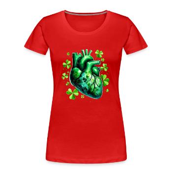 Coeur anatomique avec trèfles - T-shirt bio Premium Femme - rouge - Devant - Mia (176cm)