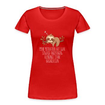 Motivation Started Weak Sloth - Women's Premium Organic T-Shirt - red - Front - Mia (176cm)