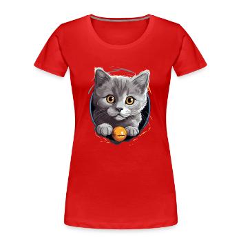 Chat Chartreux Chat Chartreux - T-shirt bio Premium Femme - rouge - Devant - Mia (176cm)