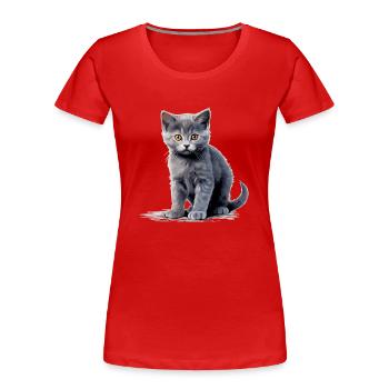 Chat Chartreux Chat Chartreux - T-shirt bio Premium Femme - rouge - Devant - Mia (176cm)