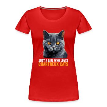Chat Chartreux Chat Chartreux - T-shirt bio Premium Femme - rouge - Devant - Mia (176cm)