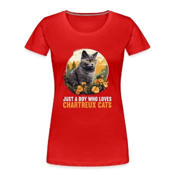 Chat Chartreux Chat Chartreux - T-shirt bio Premium Femme - rouge - Devant - Mia (176cm)