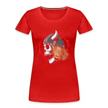 Guerrier crâne viking avec casque - T-shirt bio Premium Femme - rouge - Devant - Mia (176cm)