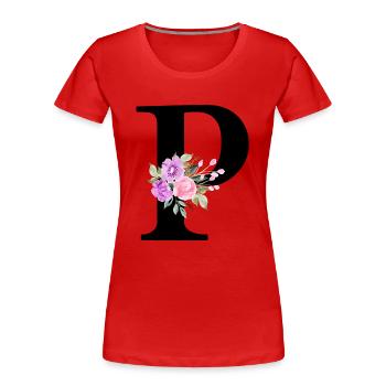 Lila Blumenbuchstabe p - Frauen Premium Bio T-Shirt - Rot - Vorne - Mia (176cm)