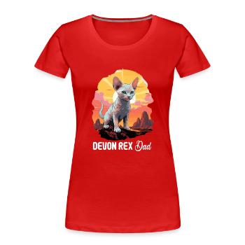 Chaton Devon Rex Chat Devon Rex - T-shirt bio Premium Femme - rouge - Devant - Mia (176cm)