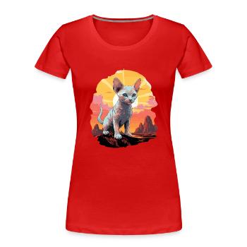 Chaton Devon Rex Chat Devon Rex - T-shirt bio Premium Femme - rouge - Devant - Mia (176cm)