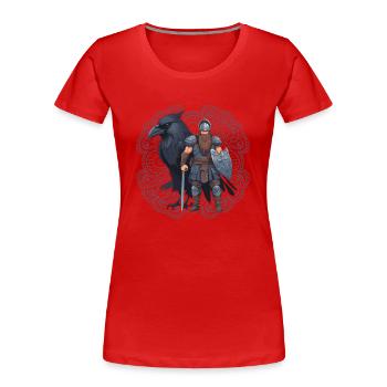 Guerrier viking avec corbeau - T-shirt bio Premium Femme - rouge - Devant - Mia (176cm)