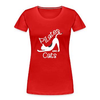 Motif de relaxation Pilates et chats - T-shirt bio Premium Femme - rouge - Devant - Mia (176cm)