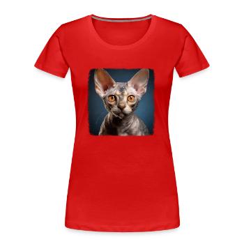 Chaton Devon Rex Chat Devon Rex - T-shirt bio Premium Femme - rouge - Devant - Mia (176cm)