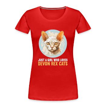 Chaton Devon Rex Chat Devon Rex - T-shirt bio Premium Femme - rouge - Devant - Mia (176cm)