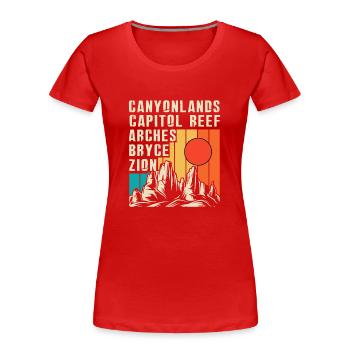 Explorez les montagnes des parcs nationaux de l’Utah - T-shirt bio Premium Femme - rouge - Devant - Mia (176cm)
