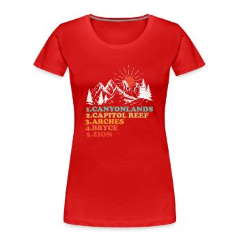 Explorez les montagnes des parcs nationaux de l’Utah - T-shirt bio Premium Femme - rouge - Devant - Mia (176cm)