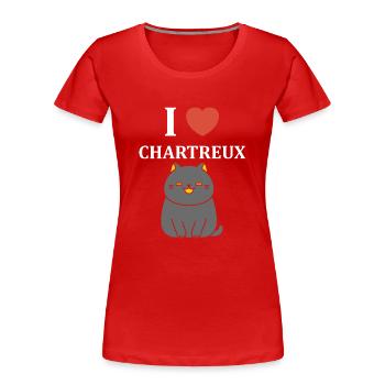 Humour chat chartreux - T-shirt bio Premium Femme - rouge - Devant - Mia (176cm)