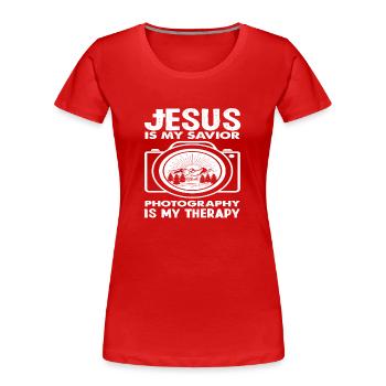 Photograph Jesus - Frauen Premium Bio T-Shirt - Rot - Vorne - Mia (176cm)