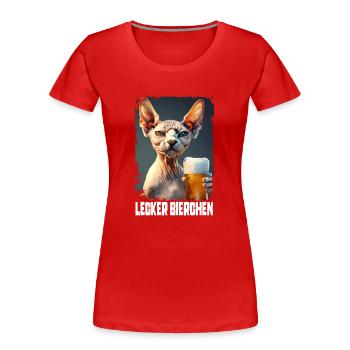 Sphynx à la bière délicieuse - T-shirt bio Premium Femme - rouge - Devant - Mia (176cm)