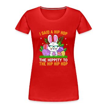 Fröhliches Osterfest mit dem Osterhasen - Frauen Premium Bio T-Shirt - Rot - Vorne - Mia (176cm)