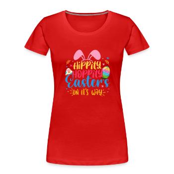 Fröhliches Osterfest mit dem Osterhasen - Frauen Premium Bio T-Shirt - Rot - Vorne - Mia (176cm)