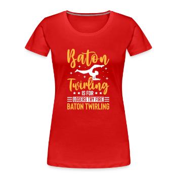 Baton Twirler Enthusiasts Embrace Spin - Women's Premium Organic T-Shirt - red - Front - Mia (176cm)