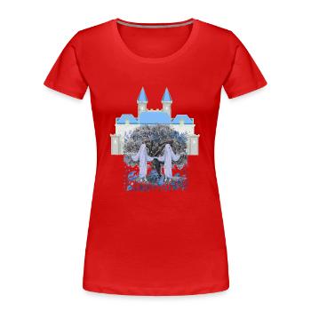 Château, Château, Fantômes, Fantômes, Halloween, Nature - T-shirt bio Premium Femme - rouge - Devant - Mia (176cm)