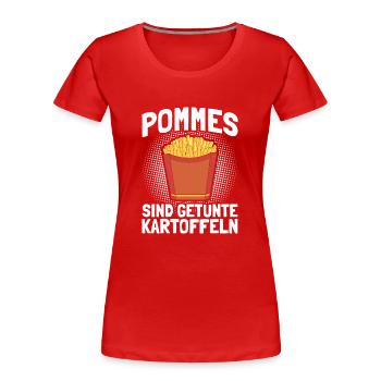 Tuned potatoes fries French fries - Women's Premium Organic T-Shirt - red - Front - Mia (176cm)