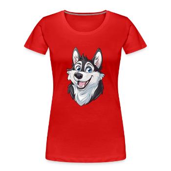 Siberian Husky | Cartoon Artwork - Women's Premium Organic T-Shirt - red - Front - Mia (176cm)