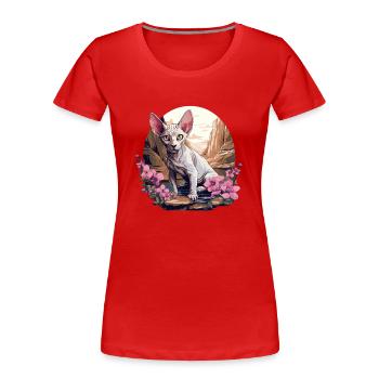 Chaton Sphynx Chat Sphynx - T-shirt bio Premium Femme - rouge - Devant - Mia (176cm)