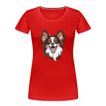 Zwergspaniel Papillon | Cartoon Artwork - Frauen Premium Bio T-Shirt - Rot - Vorne - Mia (176cm)