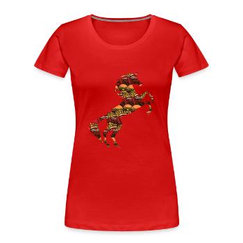 Malbouffe Licorne TShirt Aliments malsains Magique - T-shirt bio Premium Femme - rouge - Devant - Mia (176cm)